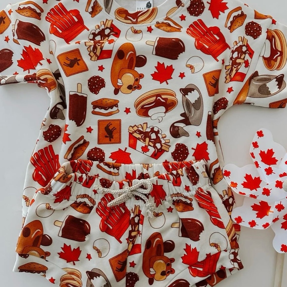 Dear Aspen Maple Leaf Snack Print Pajama Set